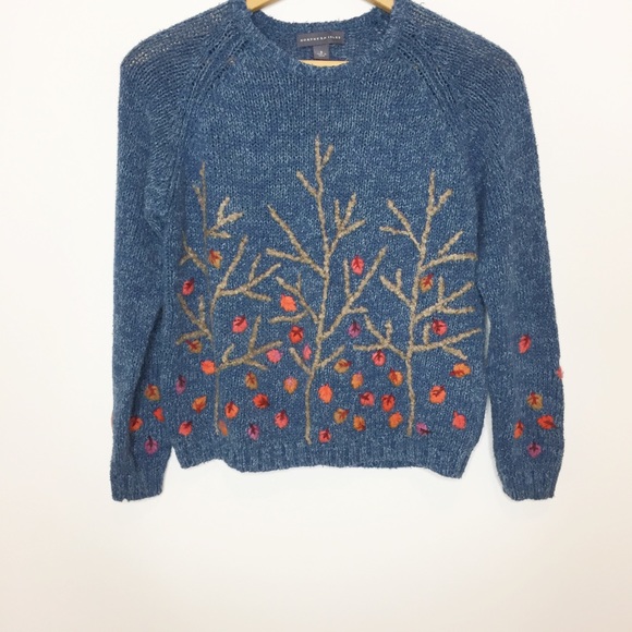 NORTHERN ISLE Sweaters - Northern Isles blue sweater blue leaves fall print